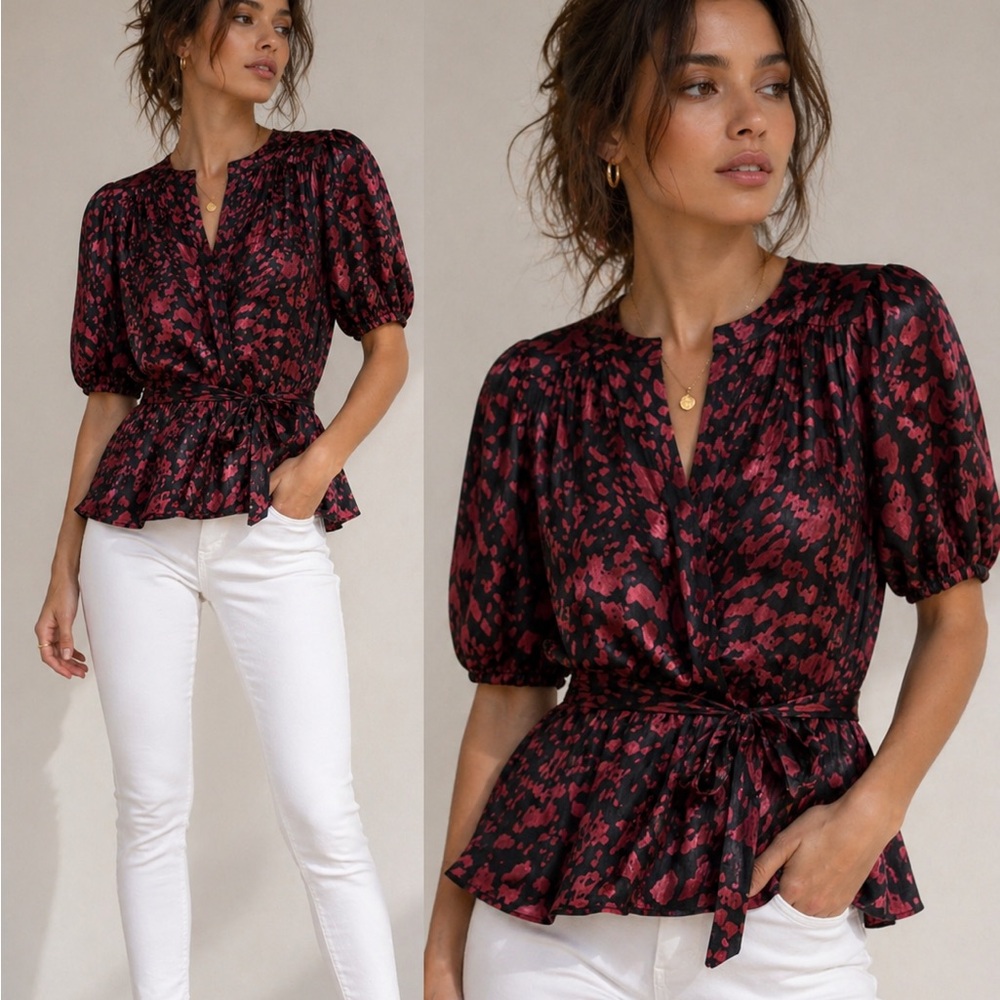 Wardrobe Red and black Print Wrap Top